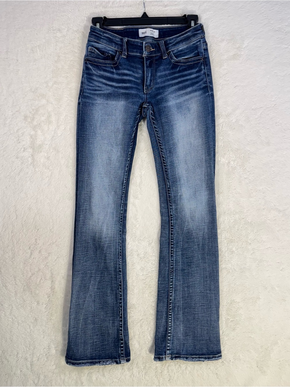 BKE Stella Jeans Women’s 25 Blue Denim Low Rise Slim Fit Bootcut Distressed Y2K
